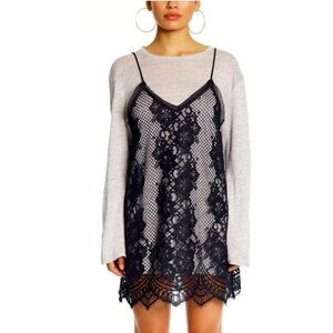 Kendall + Kylie Women’s Lace Shirt Dress - Grey + Black - Size Large - NWT